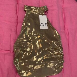 NEW WITH TAGS ZARA halter neck in gold zipper on the side